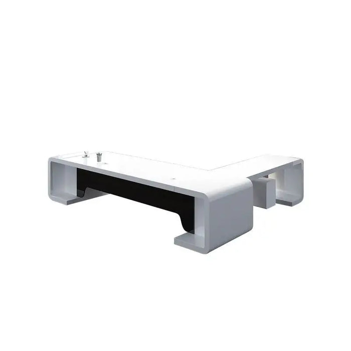 78.7" L-Shaped Modern Executive Desk of Right Hand with Drawers in White & Black