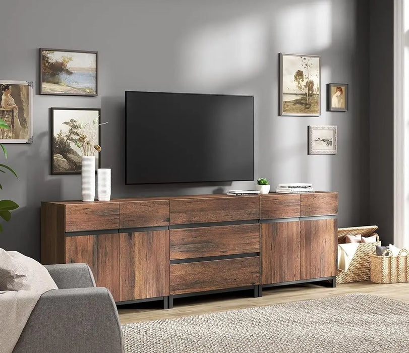 Modern TV Stand for TVs up to 100 inch,3 in 1 Console with Adjustable Shelves and 3 Drawers, Media Console for Living Room,Brown