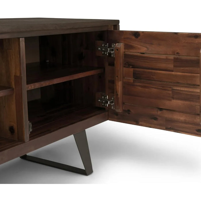 63 inch wide modern industrial TV media stand in low-quality charcoal brown for living rooms and entertainment centers