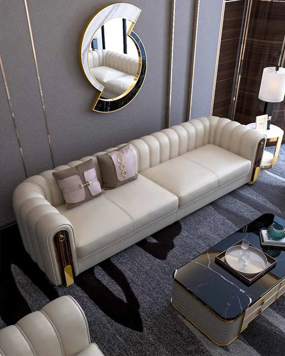 Light luxury leather sofa, modern, simple, high-end, stylish combination, small living room leather sofa