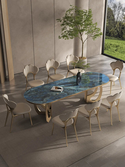 Natural microcrystalline stone dining table light luxury rectangular stone dining table rock slab marble household dining table