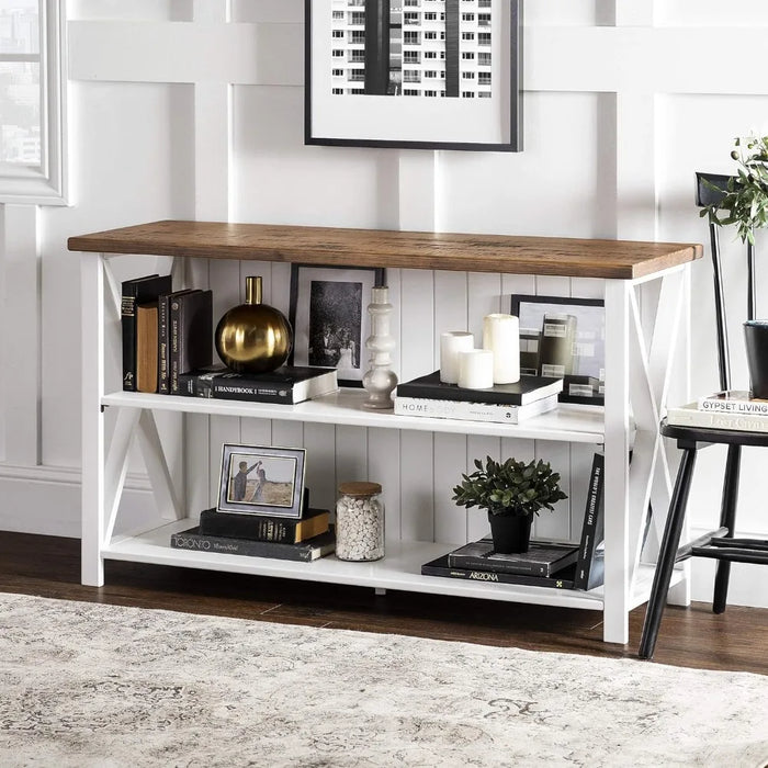 TV cabinet, 2-story modern farmhouse wooden bookshelf, home office storage cabinet, 52 inches, white TV cabinet