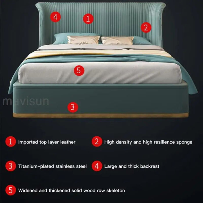Italian Light Luxury Bedroom Frames No Chromatic Aberration Leather Solid Wood Ergonomic Design Beside Tables Double Bed