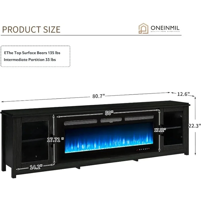 80" Fireplace TV Stand, Entertainment Center with 50" Electric Fireplace, Media Console Table Designed for Living Room