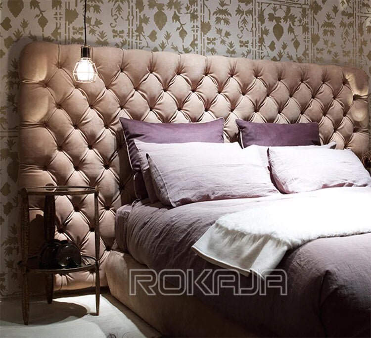 European Style Nubuck Soft Leather Bed Double Bed Bedroom Queen King Size Bed Brand Designer Hotel Villa Furniture Set