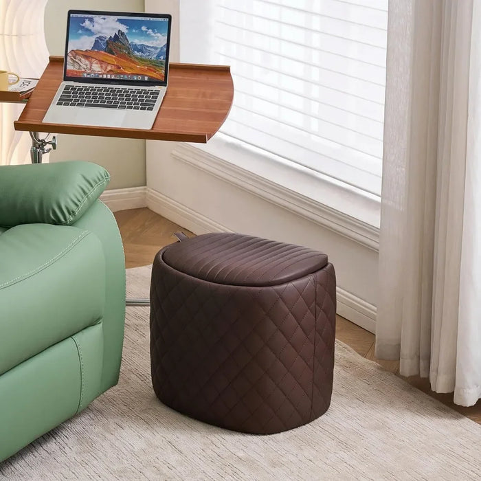 Ottoman for Living Room Faux Leather Coffee Table With Storage Ottoman Bench Footstools Saddle Foot Rest Stool With Padded Seat