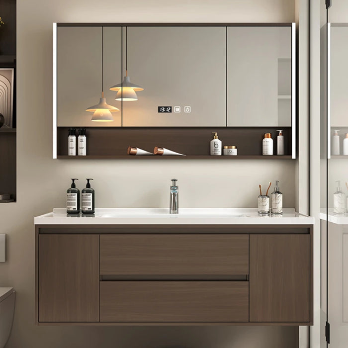 New Chinese Style Bathroom Cabinet Combination Ceramic Integrated Basin Walnut Color Bathroom Sink Washbasin Furniture YX50BC