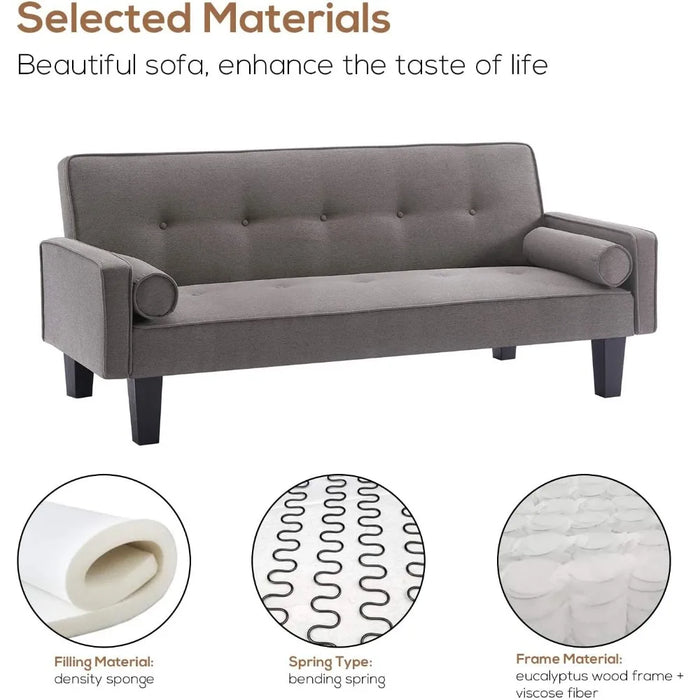 Modern Futon Sofa Bed, Convertible Folding Sofa Couch LoveSeat Couch Living Room Folding Sleeper with 2 Pillows Furniture