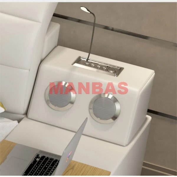 Genuine Leather Parent-child Bed Multifunctional Tech Smart Beds Ultimate Camas Upholstered Tatami Lit with Bluetooth Audio,Lamp
