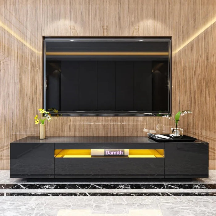 LED TV Stand for 70/75/80/85 Inch TV, Black TV Stand Entertainment Center with Storage and Open Shelf, TV Console Table