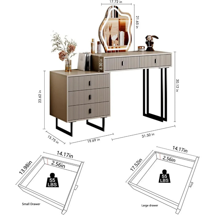Dresser with 3-color Touchscreen Illuminated Mirror, Make-up Dresser with Light,  Makeup Table