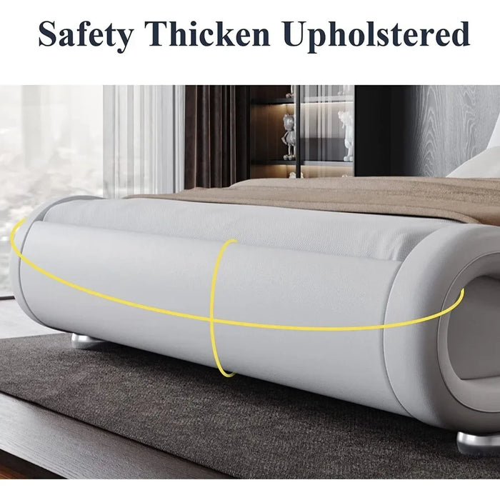 Bed FrameFull-size Bed Frame with ergonomic and adjustable headboard, understated modern padded platform sled design