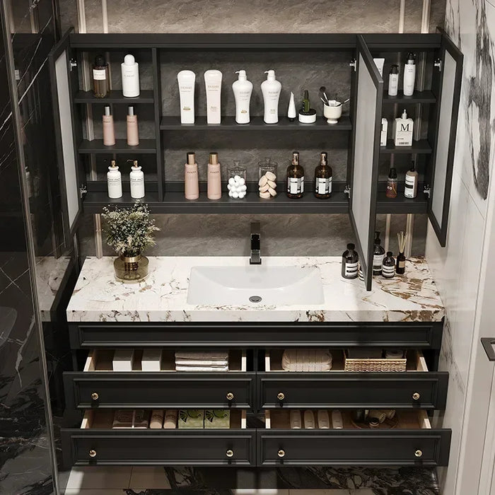 American Retro Oak Solid Wood Bathroom Cabinet Rock Ceramic Washbasin Luxury Bathroom Vanity Sink Cabinet Bathroom Furniture