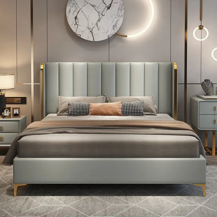 American Light Luxury Leather Art Bed Modern 1.8m 1.5m Simple Wedding Bed Crown Prince Bed Italian Minimalist Master Bedding Dou