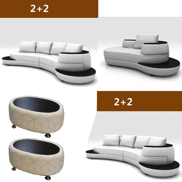 MANBAS Big Arc Shape Living Room Sofas Set Top Grain Italian Leather Couch with Corner Sectional White Designer Couch