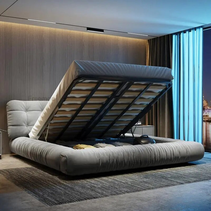 Modern Minimalist Double Bed Bedroom Furniture King Size Bed Technology Frosted Cloth Queen Size Frame Home Furniture