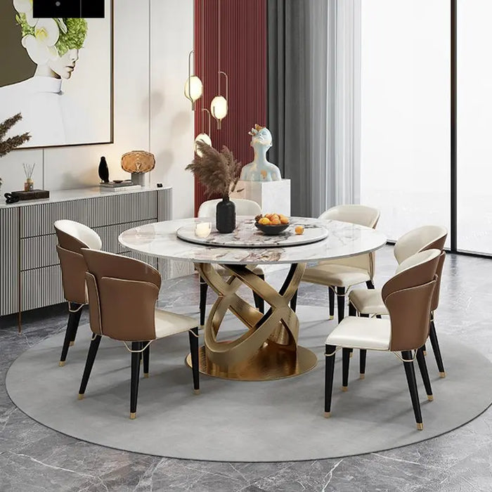 Italian Office Luxury Rock Board Dining Table Turntable Modern Simple Household Kitchen Table And Chair Bedroom Set Furniture
