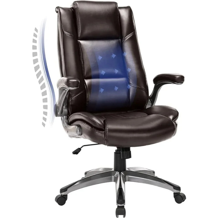 Leather Executive Office Chair with Padded Flip-up Arms,Adjustable Tilt Lock,Swivel Rolling Ergonomic Chairs for Adult Working