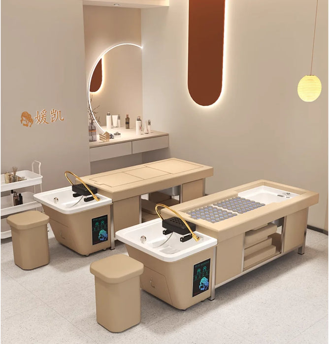 Moxibustion foot bath one Thai shampoo bed intelligent constant temperature water cycle fumigation head treatment bed
