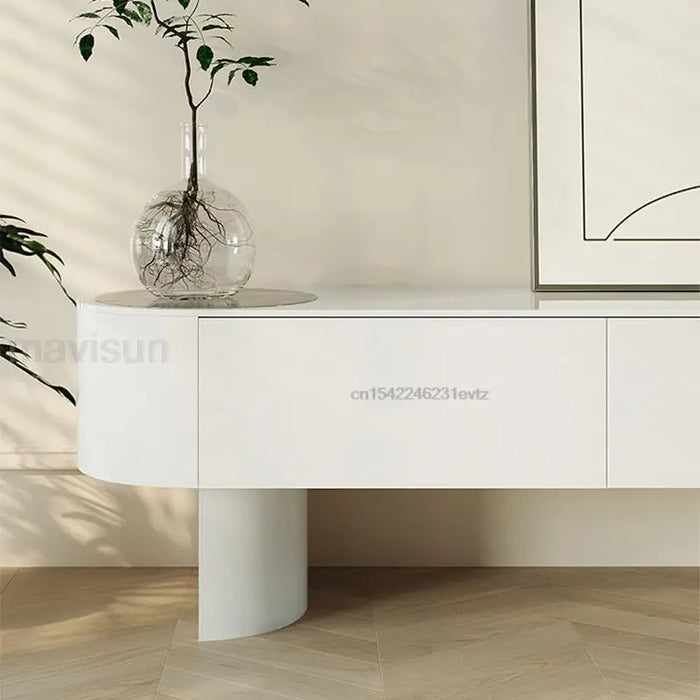 Modern Living Room Furniture High Curved Cabinet Feet Round Corner Television Stands Large Storage Space Tv Cabinets In White