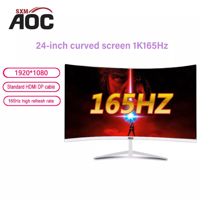 AOCSXM 1K 24" Curved Monitor VA 144Hz/165Hz, 1920x1080, DP/HDMI, For Desktop And Gamers, HD, PC,