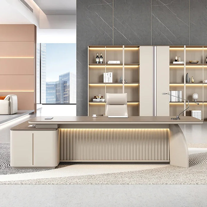 Nail Office Table Adjustable Desk Executive L Shape Desk Shelf Wooden White Student Bureau Meuble Media Console Furniture