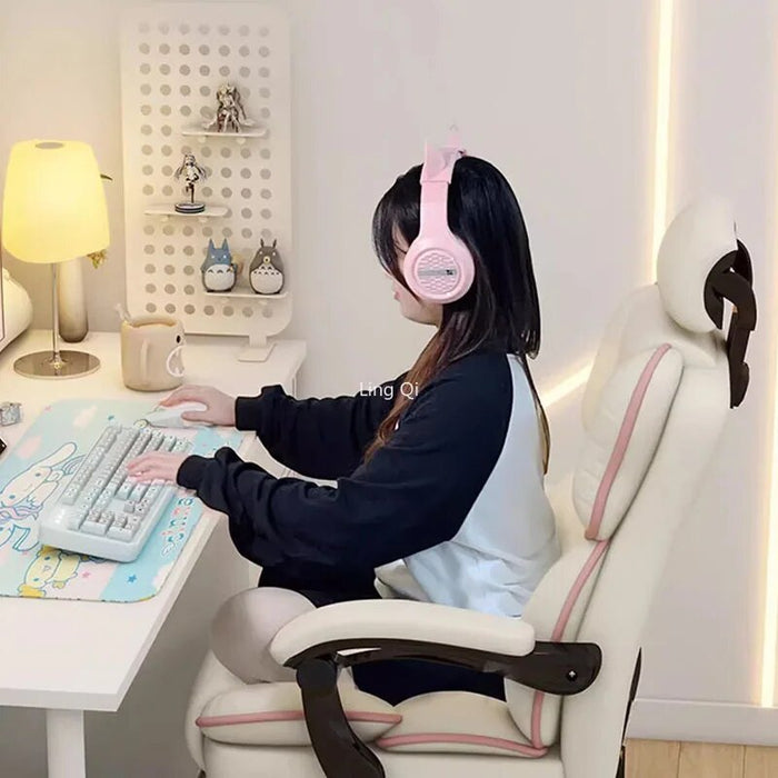Modern Computer Office Chair White Bedroom High Back Long Sitting Armchair Elastic Steel Pulley Silla Gamer Furniture Decoration