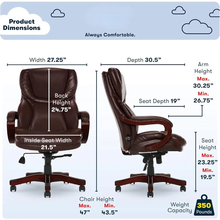 Office chair, adjustable high backrest with lumbar support, ergonomic computer chair, bonded leather, game chair