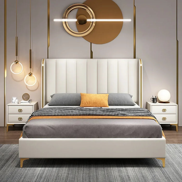 American Light Luxury Leather Art Bed Modern 1.8m 1.5m Simple Wedding Bed Crown Prince Bed Italian Minimalist Master Bedding Dou