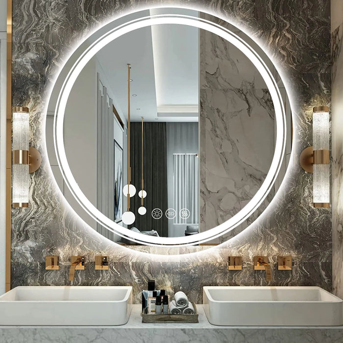 Extra Large Round Bathroom LED Vanity Mirror, UL Certified, Anti-Fog Dimmable Lights IP54 Waterproof Circle Makeup Wall Mounted