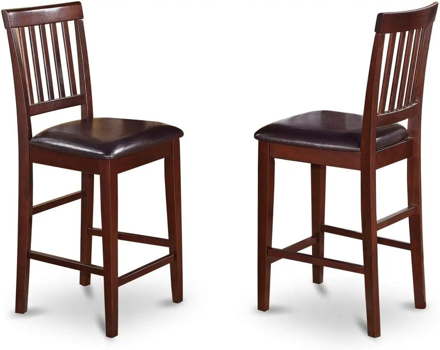 5 Piece Kitchen Counter Set for Small Spaces Contains a Round Table with Pedestal and 2 Linen Fabric Dining Room Chairs,Mahogany