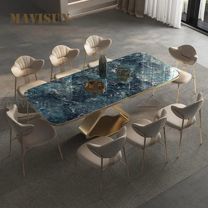 Luxury Dining Table With Beautiful Textured Glossy Desktop High-End Furniture For Kitchen Creative Rectangle Table And Chairs