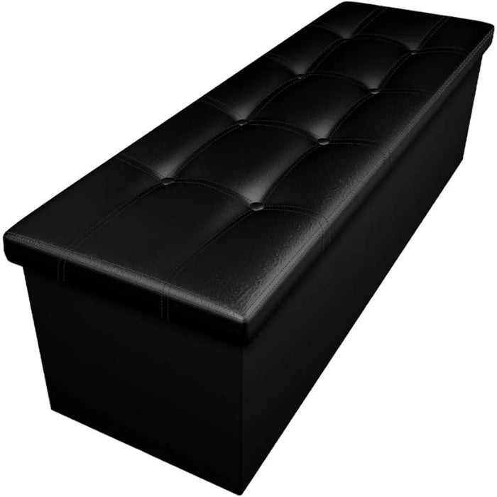 43 Inch Folding Storage Ottoman Bench Cube Hold Up 700lbs with Memory Foam, Black Faux Leather Footrest