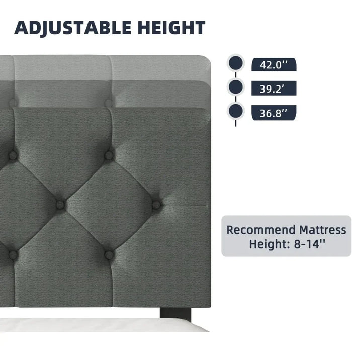 Queen-size Bed Platform with 4 Storage Drawers, Adjustable Leather Headboard, No Need for A Box Spring
