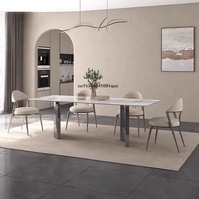 Italian Style Dinner Rectangle Table Designer Stainless Steel Base Kitchen Furniture minimalist Dining Room Table And Chair Set