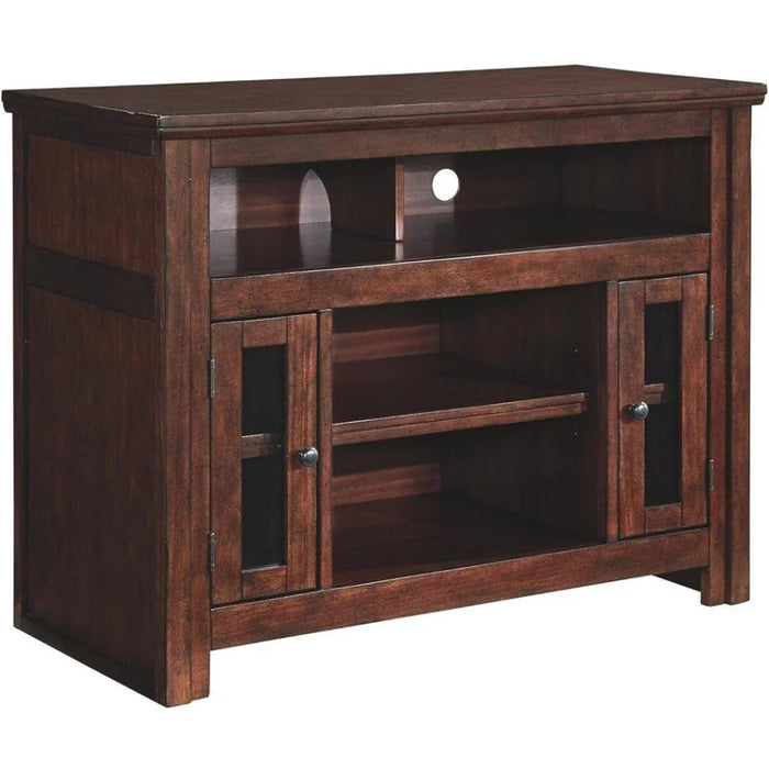 TV Stand Traditional TV Stand Fits Under 40", Adjustable Shelf & 2 Lockers, Brown