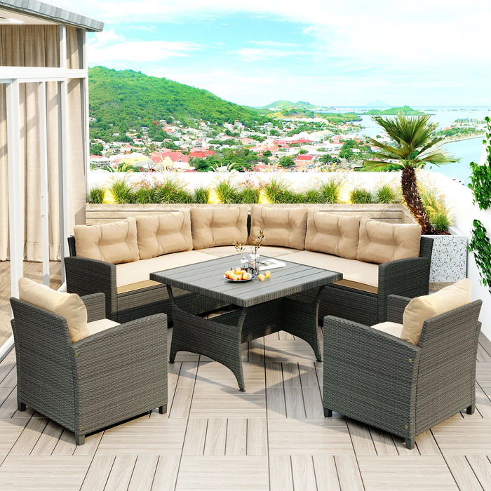 6-Piece Outdoor Wicker Sofa Set, Patio Rattan Dinning Set, Outdoor FurnitureSet ,Sectional Sofa For Garden, Yard, Deck