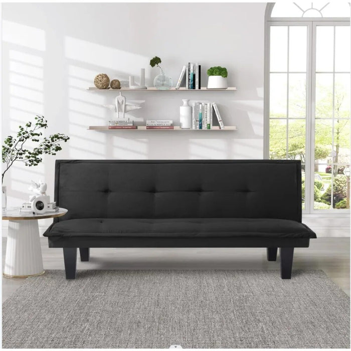Futon Sofa Bed , 63.8'' Black Faux Suede Convertible Sofa Couch for Living Rooms, Apartments, And Offices,Living Room Sofas