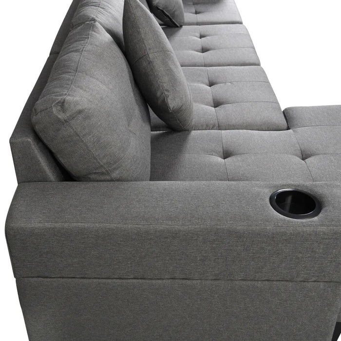 Sectional Sofa Set For Living Room With L Shape Chaise Lounge ,cup Holder And Left Or Right Hand Chaise Modern 4 Seat (Grey)