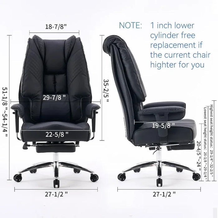 Big and Tall Office Chair 400lbs Wide Seat,Leather High Back Executive Office Chair with Foot Rest,Ergonomic Office Chair Lumbar