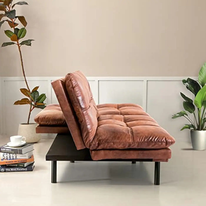 Futon Sofa Bed,Lounge Memory Foam Sleeper Couch Room,Convertible Loveseat 71"-Brown-Faux Leather-Thicker versio, 713331.5