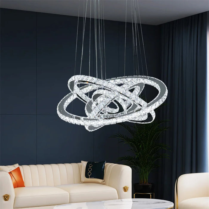 Modern Luxury Chandelier K9 Crystal Indoor Ceiling Lamp Round Ring Luminaire Home Decor Hanging Light Fixture Plafon Pendant Led