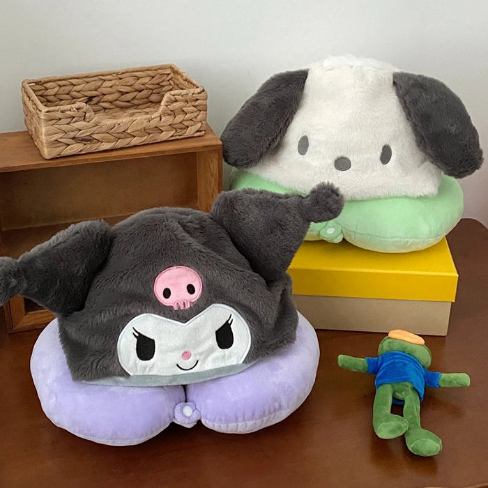 Cartoon Kuromi U-shaped Hooded Neck Pillow Pochacco Travel Blackout Nap Pillow Office Japanese style Pillow With Hat Girl