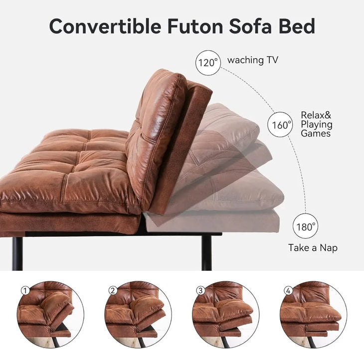 Convertible Futon Sofa Couch Bed,Futon Couch Bed,Memory Foam Futon Sleeper Sofa,Loveseat Sofa Bed,Small Splitback Faux Leather