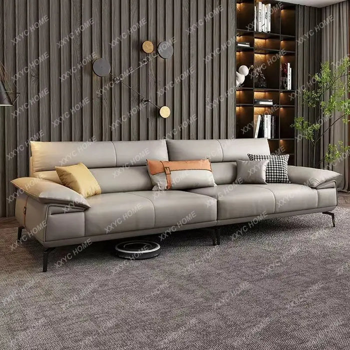 Leather Sofa First Layer Cowhide Modern Living Room Nordic Light Luxury Straight Row Leather Sofa