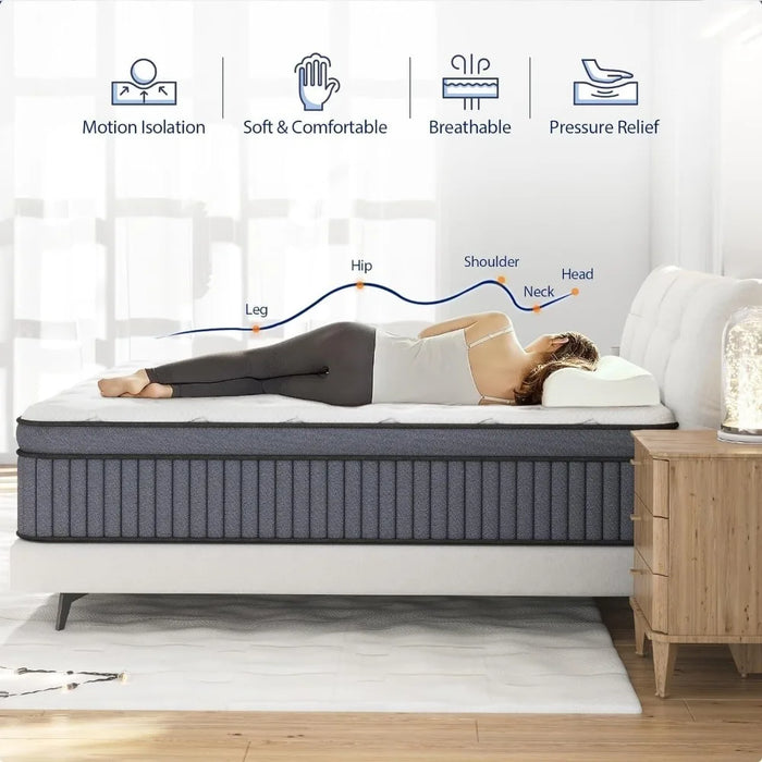 King Size Mattress ,12 Inch Hybrid King Mattresses in a Box, High density Memory Foam and Independent Pocket Springs, Mattress