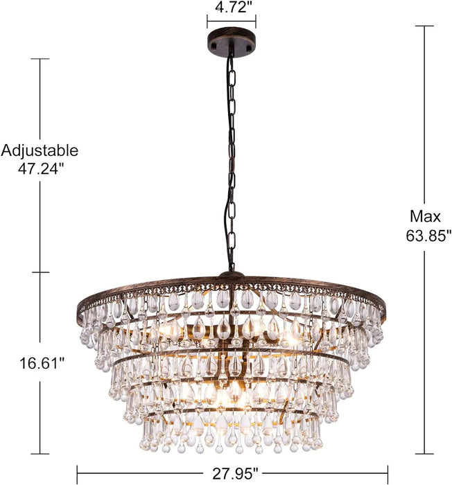Wellmet Crystal Chandelier Farmhouse 5 Tiers Crystal Light Fixtures Hanging Modern Bronze Ceiling Pendant Light, Chandeliers