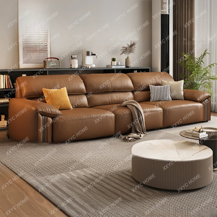 Minimalist Leather Sofa Living Room First Layer Cowhide Small Apartment Retro Straight Leather Sofa