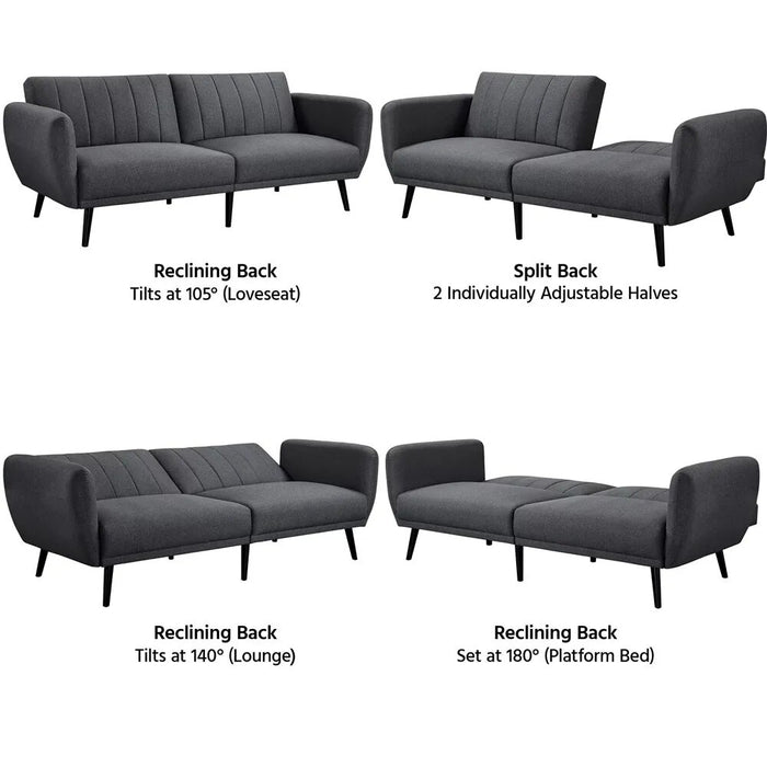Alden Design Fabric Convertible Ribbed Futon Sofa Bed, Gray, Living Room Furniture, Sofa Bed