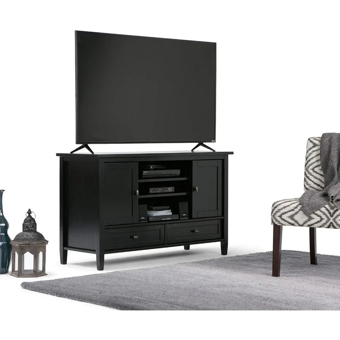 SOLID WOOD 47 Inch Wide Transitional TV Media Stand in Black For TVs Up to 52 Inches Modern Luxury Tv Cabinet Stands Furniture